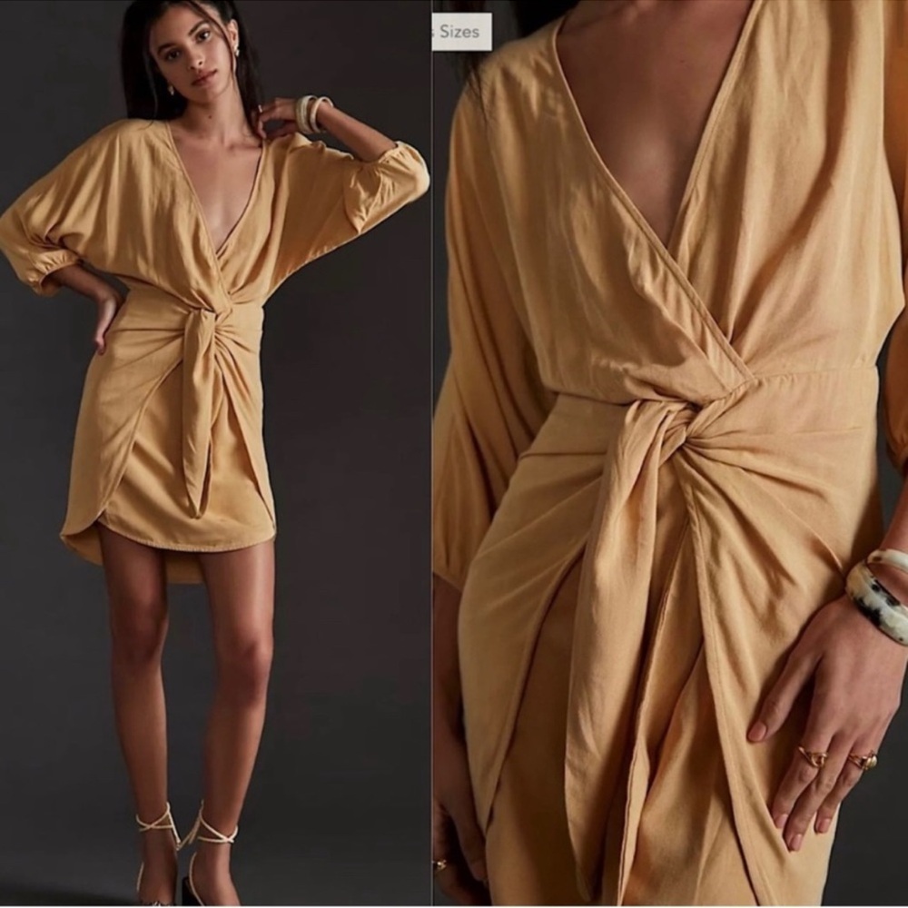 Anthropologie Puff Sleeve Wrap Mini Dress Size 4